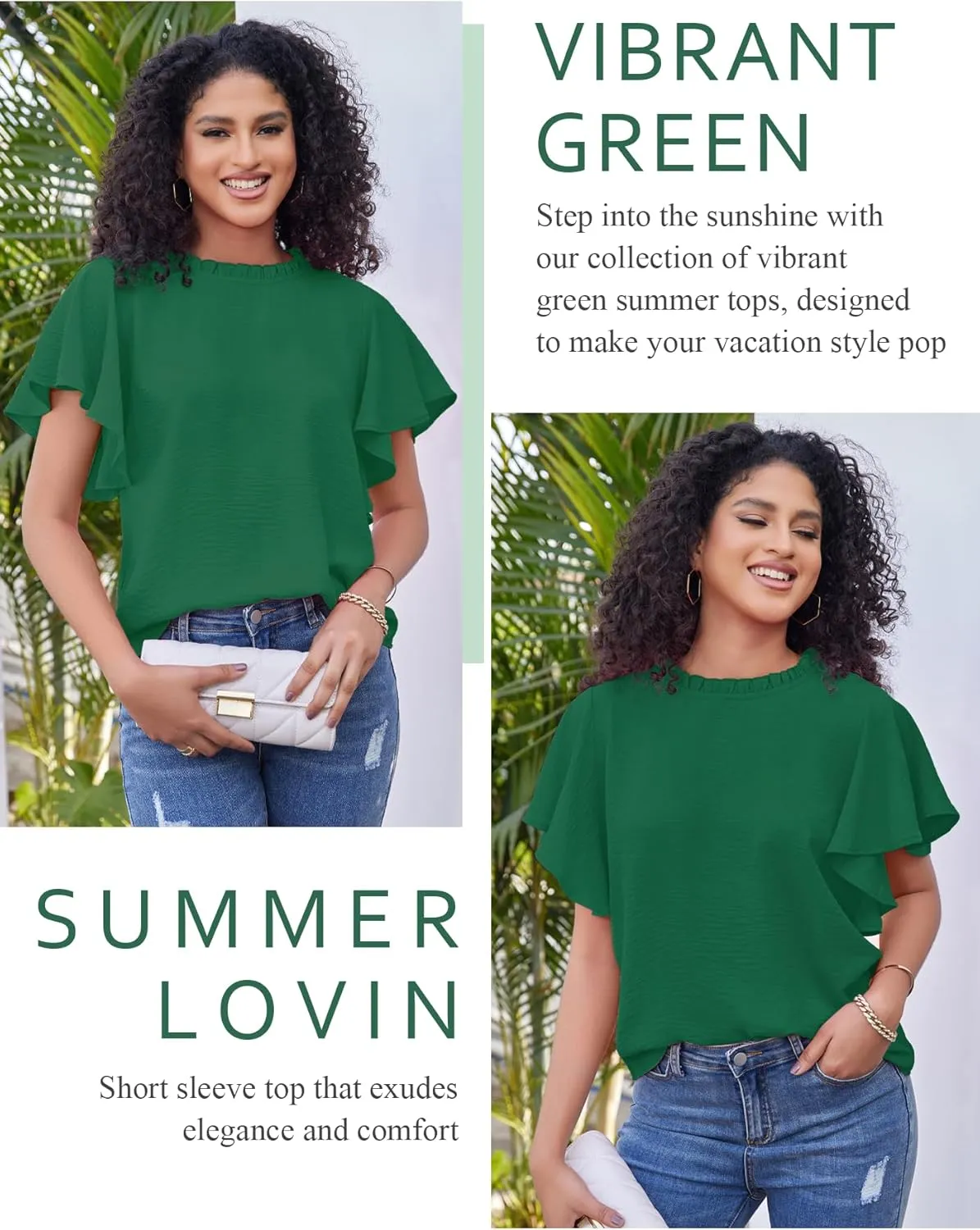 Aifer Womens Summer Ruffle Short Sleeve Dressy Casual Blouses Mock Neck Tops Elegant Work Shirts