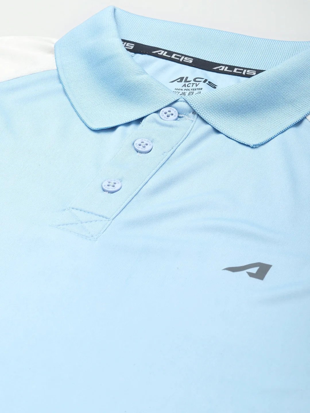 Alcis Men Blue White Polo Collar Slim Fit T-shirt