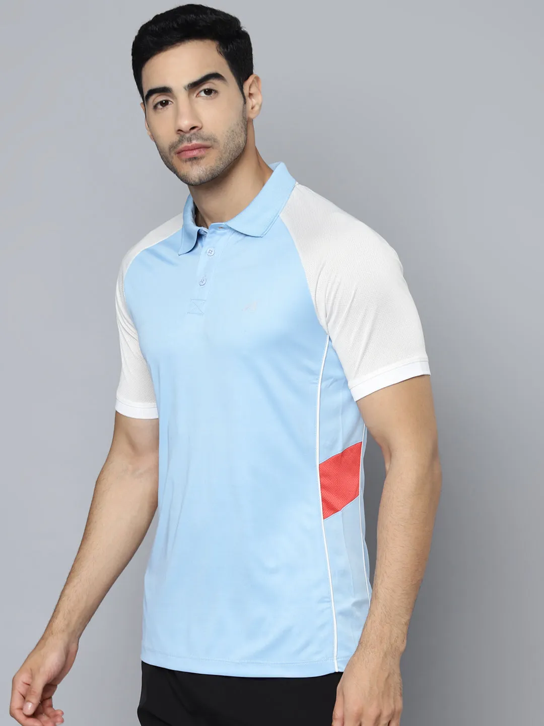 Alcis Men Blue White Polo Collar Slim Fit T-shirt