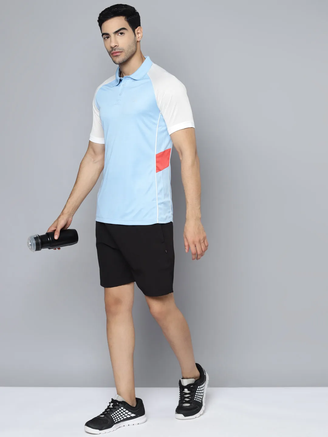 Alcis Men Blue White Polo Collar Slim Fit T-shirt