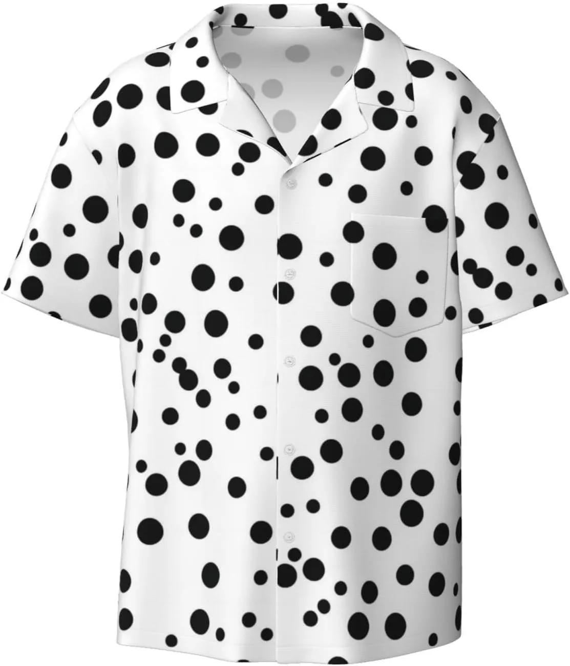 Black White Polka Dot Print Men's Casual Button Down Shirts Short Sleeve Cuban Collar Shirts Stylish Vacation Beach Tops