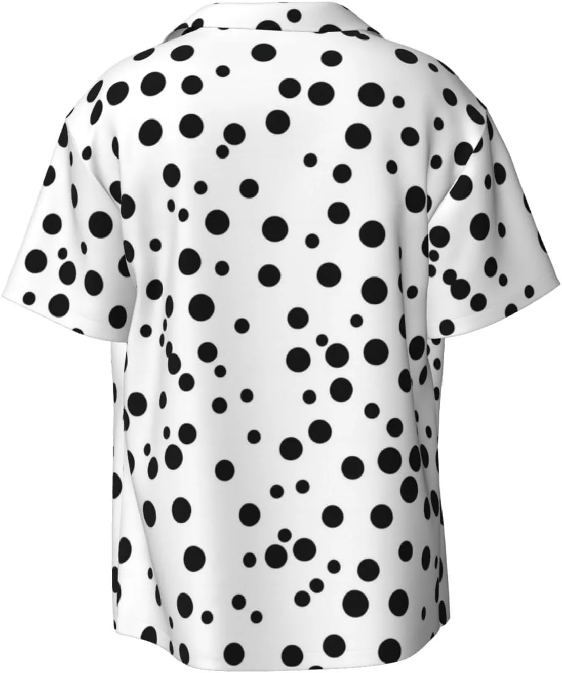 Black White Polka Dot Print Men's Casual Button Down Shirts Short Sleeve Cuban Collar Shirts Stylish Vacation Beach Tops