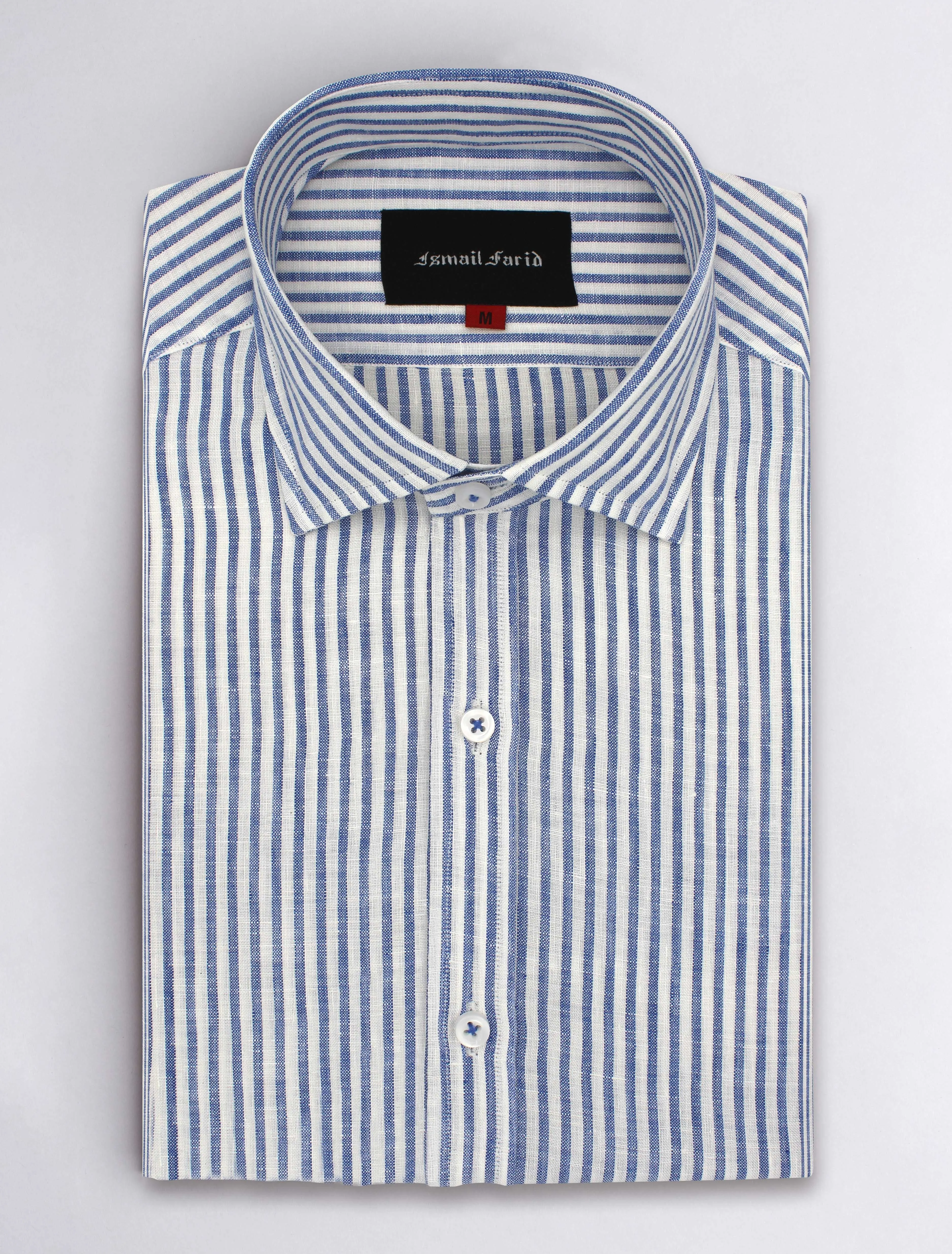 BLUE-WHITE STRIPE LINEN SHIRT
