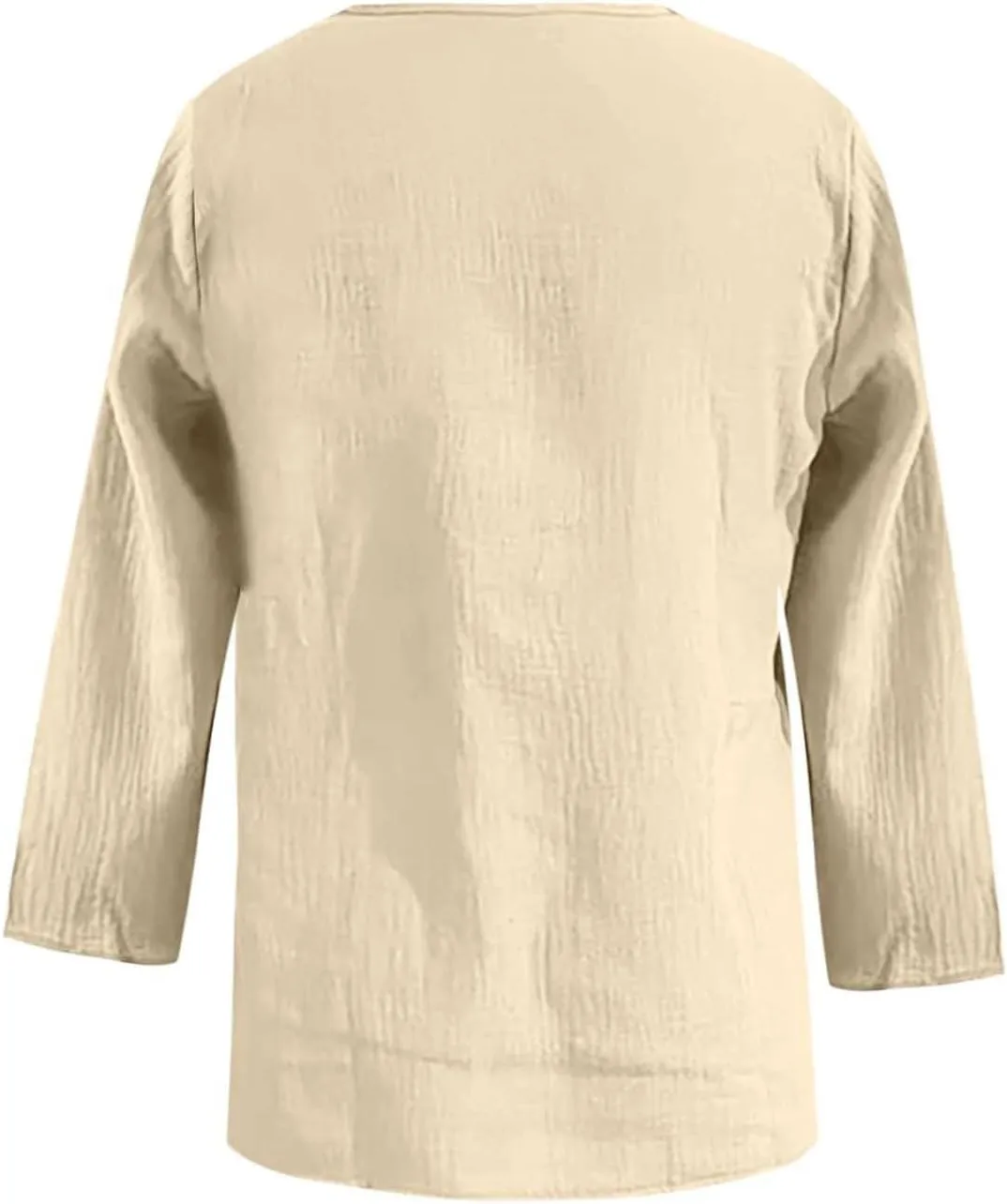 Boho Tops for Women Retro Embroidered 3/4 Sleeve Boho Tops Cotton Linen Hawaiian Shirts Resort Wear Beach Clothes