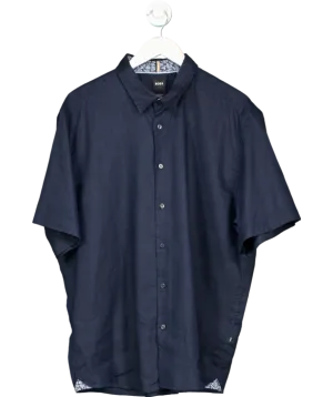 BOSS Blue Regular Stretch Linen Blend Short Sleeve Shirt UK XXL