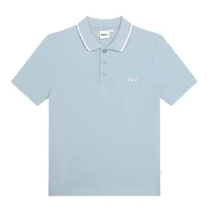 BOSS Kids Print Logo Short Sleeve Pale Blue Polo Shirt