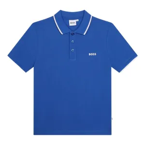 BOSS Kids Print Logo Short Sleeve Royal Blue Polo Shirt