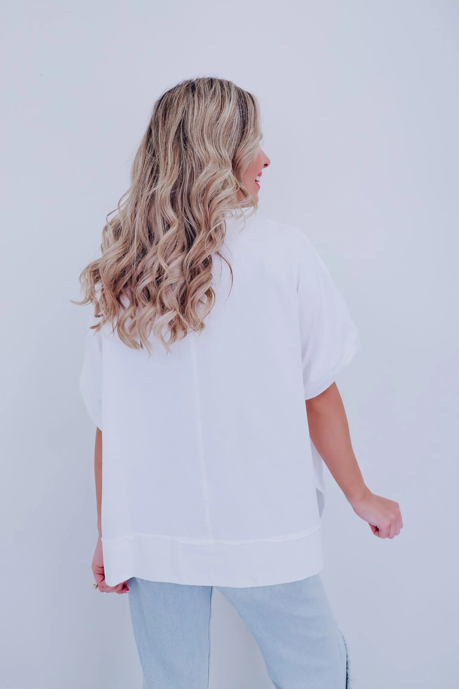Cacti Sequin Embroidered Oversized Top - White