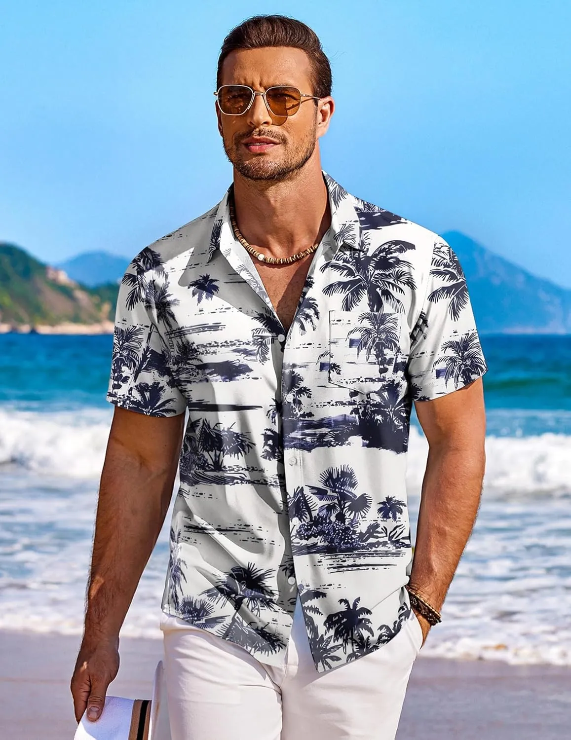 COOFANDY Men's Hawaiian Shirt Short Sleeve Floral Button Down Shirts Tropical Holiday Beach Shirts