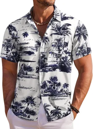 COOFANDY Men's Hawaiian Shirt Short Sleeve Floral Button Down Shirts Tropical Holiday Beach Shirts