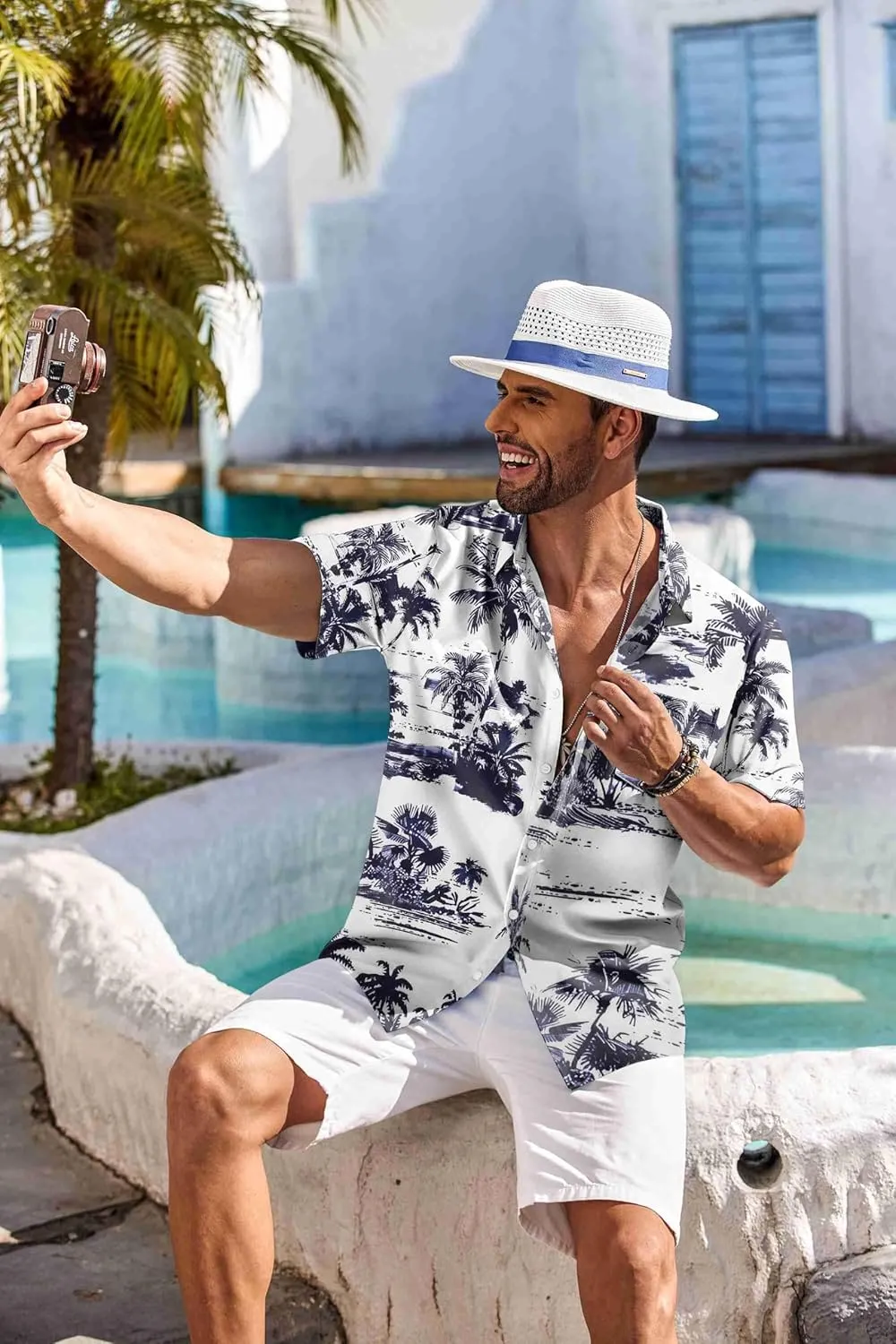 COOFANDY Men's Hawaiian Shirt Short Sleeve Floral Button Down Shirts Tropical Holiday Beach Shirts