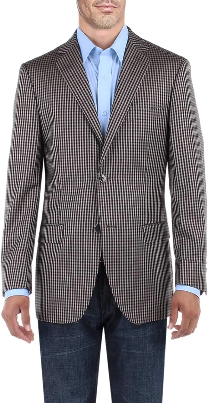 DTI BB Signature Men's 2 Button Micro Check Suit Jacket Modern Fit Blazer Coat