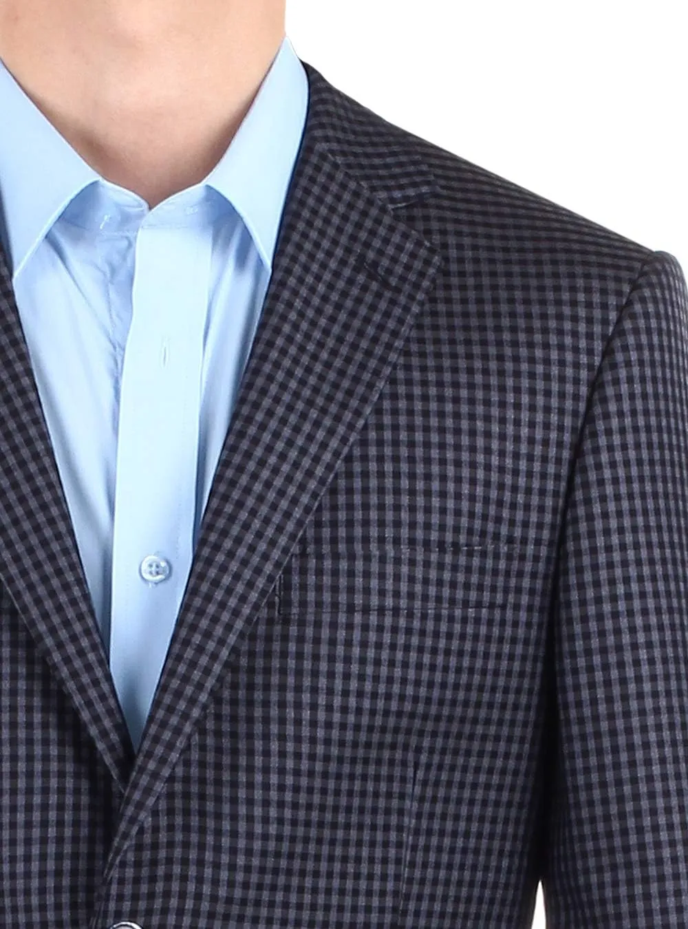 DTI BB Signature Men's 2 Button Micro Check Suit Jacket Modern Fit Blazer Coat