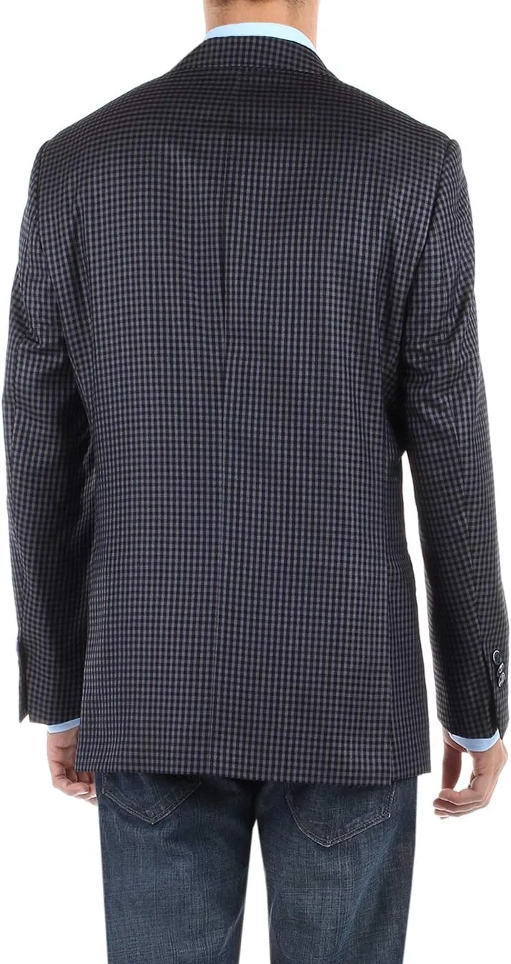 DTI BB Signature Men's 2 Button Micro Check Suit Jacket Modern Fit Blazer Coat