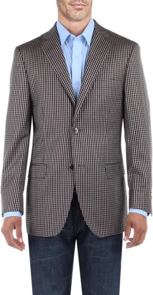 DTI BB Signature Men's 2 Button Micro Check Suit Jacket Modern Fit Blazer Coat