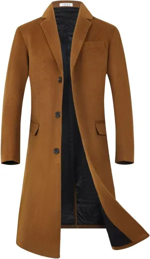 ELETOP Men's Trench Coat Long Wool Coat Winter Classic Overcoat Top Pea Coat