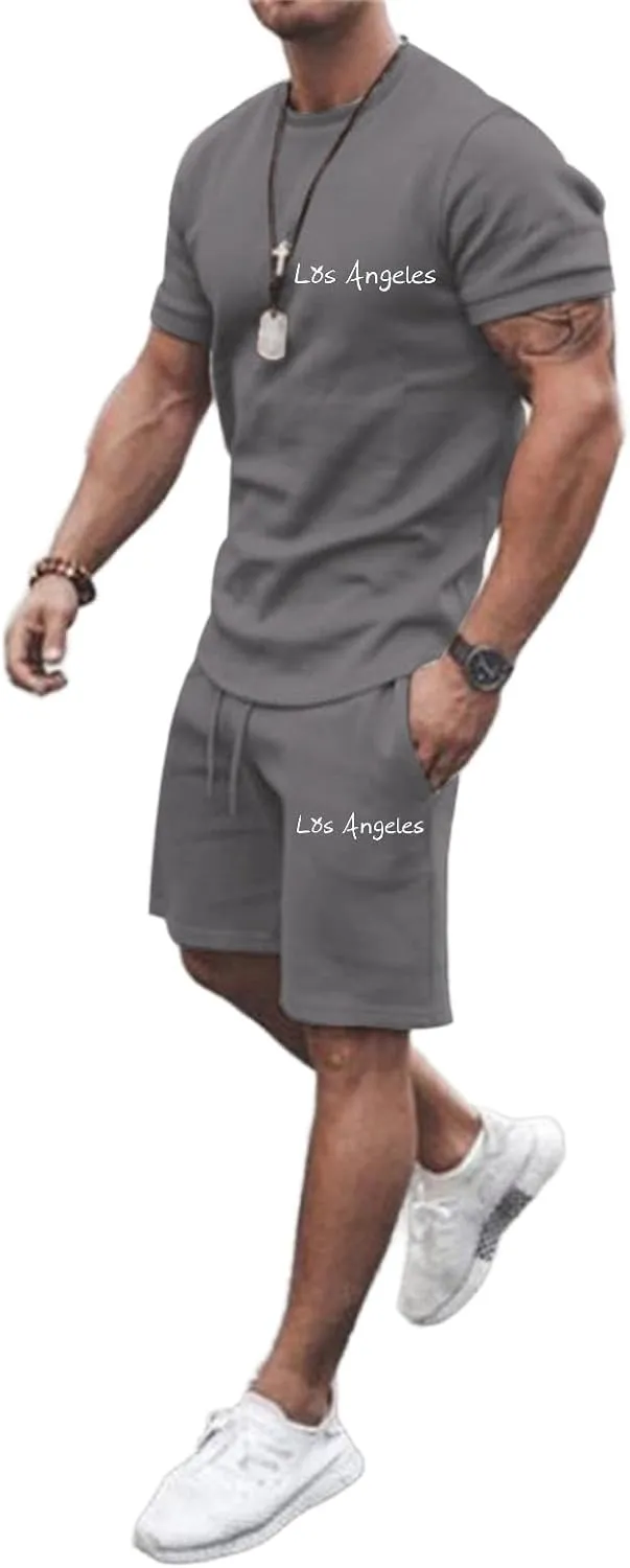 Fashion Men's Tracksuits, 2 Piece Summer Casual Athletic Jogging Sweatsuits Outfits Short Sleeve Track Suits for Men Set