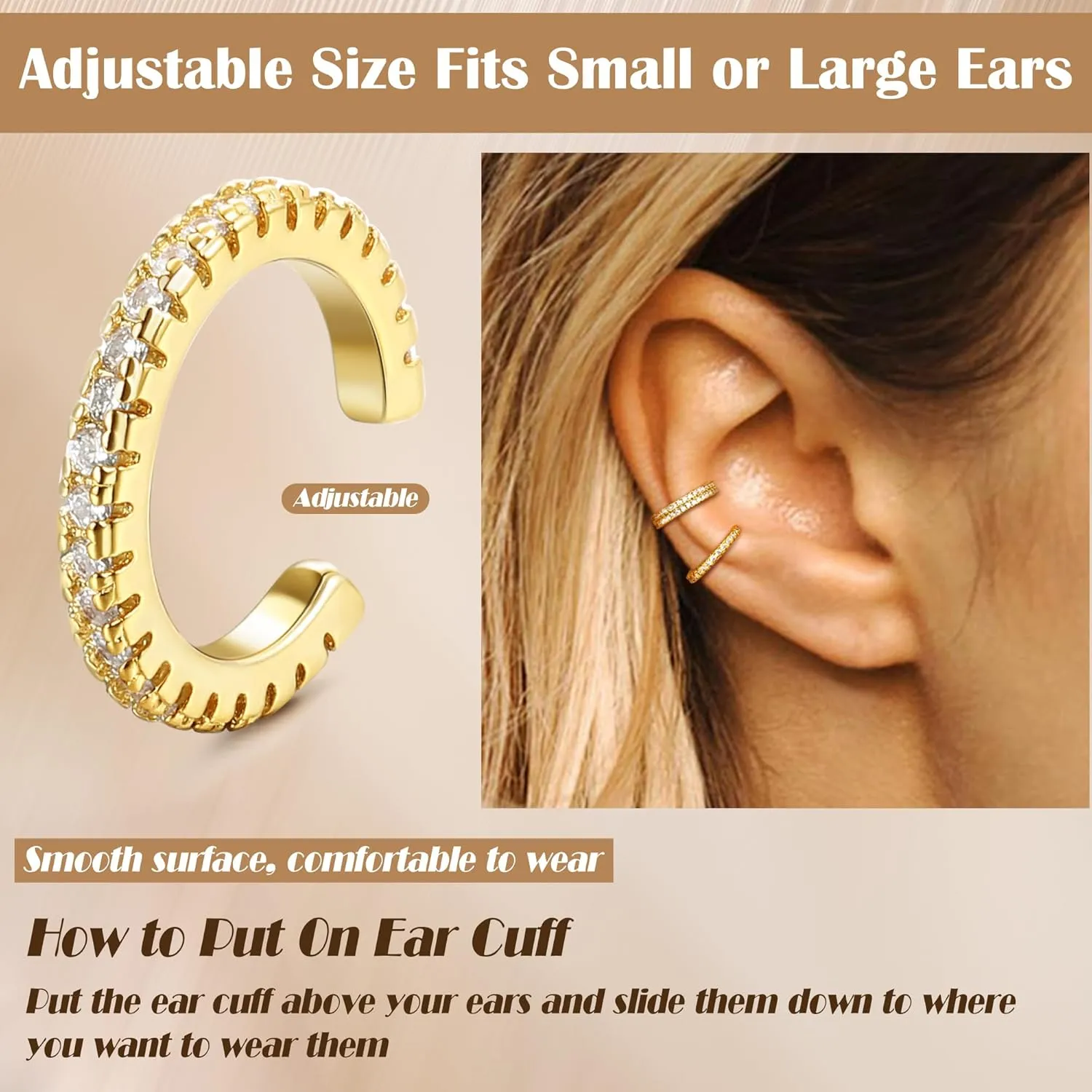 Finrezio 9Pcs Ear Cuffs for Women Non Piercing 18K Gold Plated Cuff Earrings Non Pierced Gold Ear Cuff Clip on Cartilage Earring Adjustable Fake Earrings