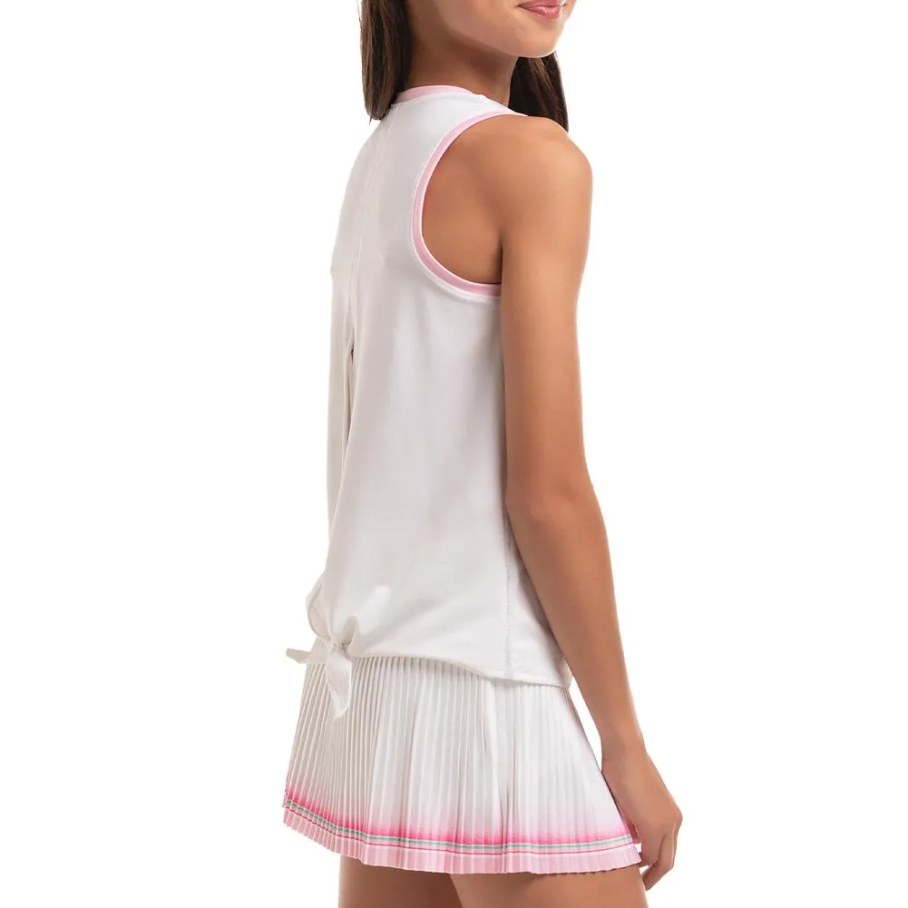 Girl's Retro Deco Tie Back Tennis Tank White