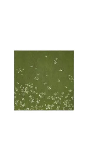 Green & White  Falling Flower Dinner Napkins