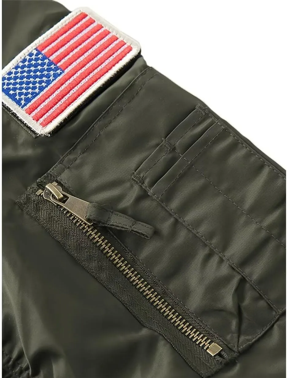 INVACHI Men's MA-1 Bomber Jacket Green Military Flight Jackets for Men Lightweight Cargo Jacket
