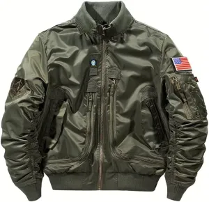 INVACHI Men's MA-1 Bomber Jacket Green Military Flight Jackets for Men Lightweight Cargo Jacket
