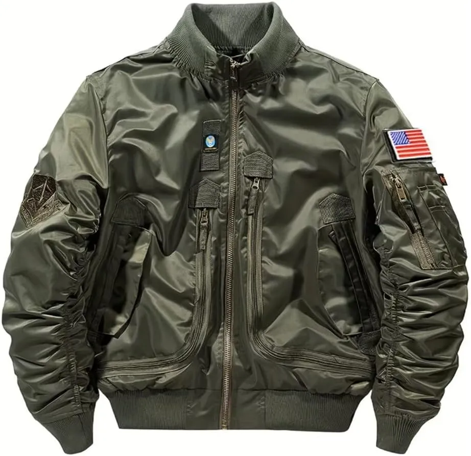 INVACHI Men's MA-1 Bomber Jacket Green Military Flight Jackets for Men Lightweight Cargo Jacket