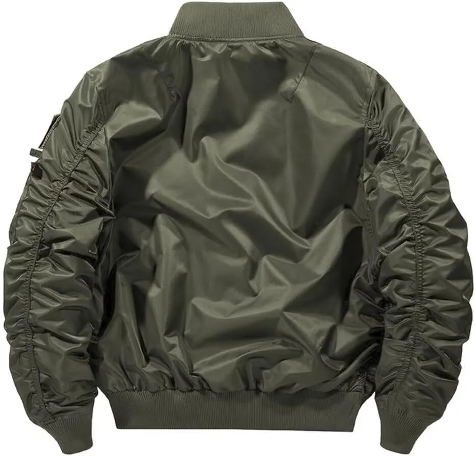INVACHI Men's MA-1 Bomber Jacket Green Military Flight Jackets for Men Lightweight Cargo Jacket