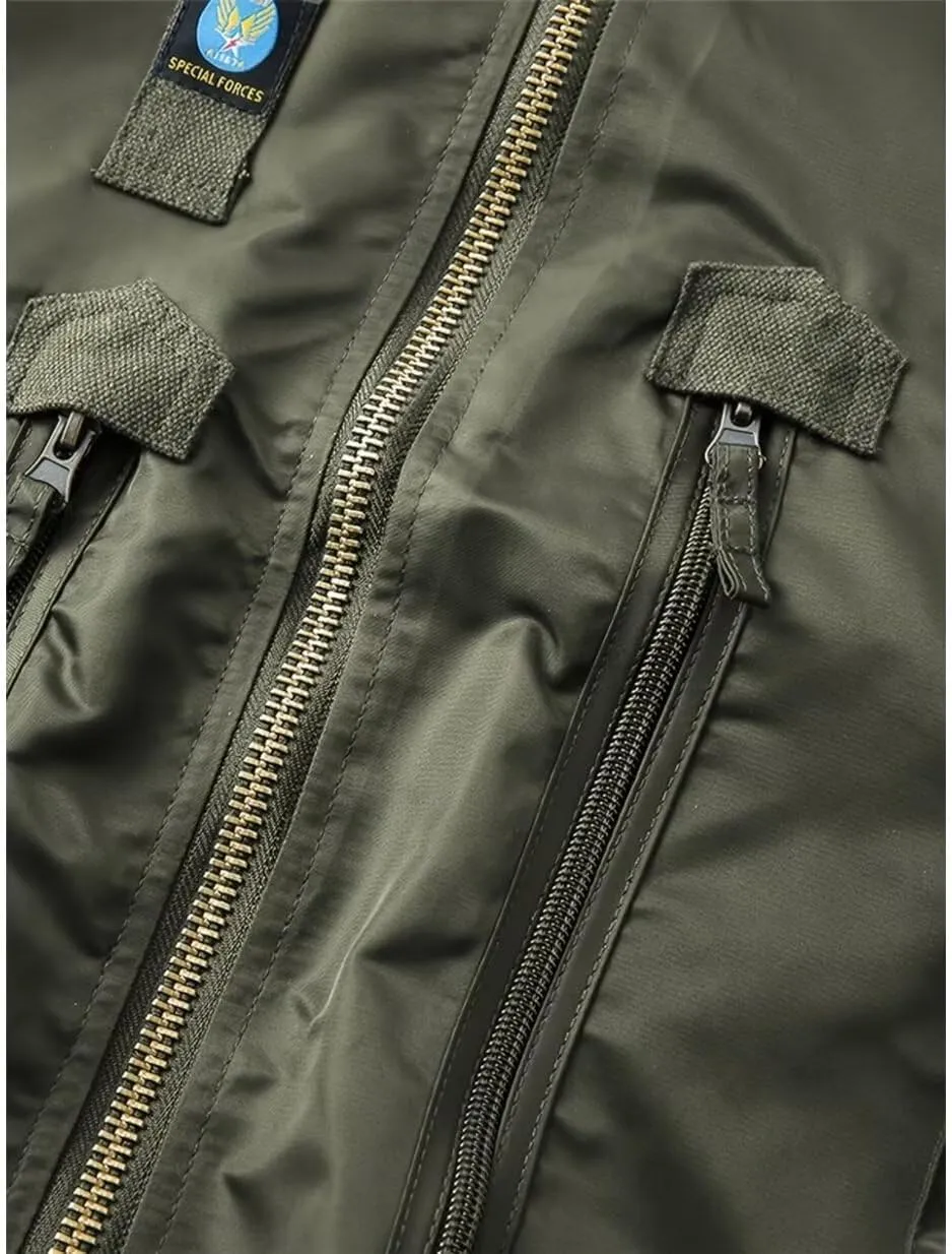 INVACHI Men's MA-1 Bomber Jacket Green Military Flight Jackets for Men Lightweight Cargo Jacket
