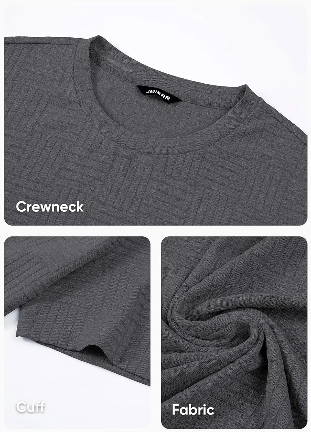 JMIERR Mens T-Shirt Casual Stretch Solid Crewneck Short Sleeve Tees Textured Shirts
