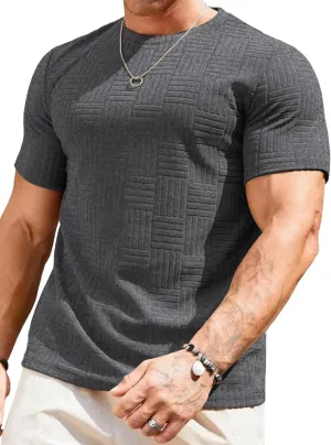 JMIERR Mens T-Shirt Casual Stretch Solid Crewneck Short Sleeve Tees Textured Shirts