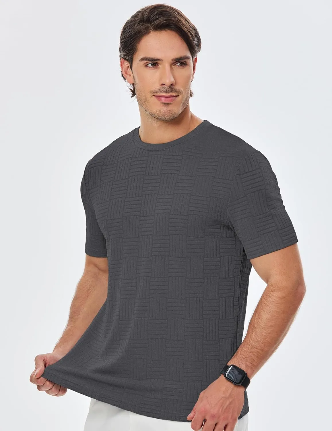 JMIERR Mens T-Shirt Casual Stretch Solid Crewneck Short Sleeve Tees Textured Shirts
