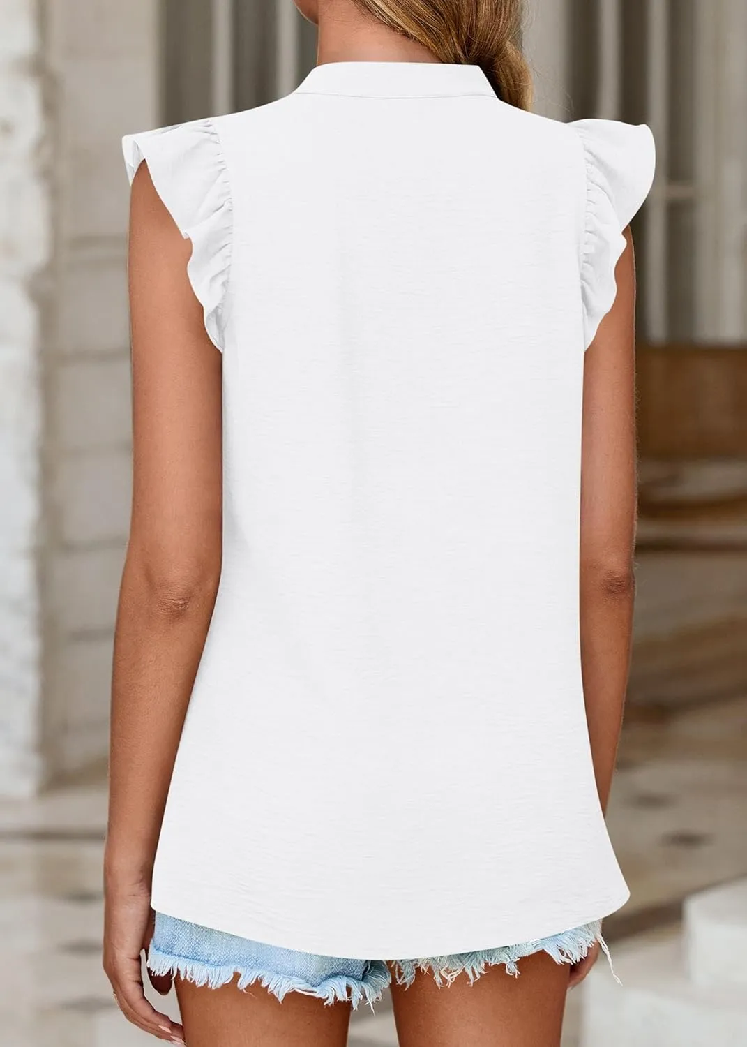 KIRUNDO Spring Tops for Women Lightweight Blouses Dressy Casual Ruffle Sleeve V Neck Pleated Business Casual Summer Shirts