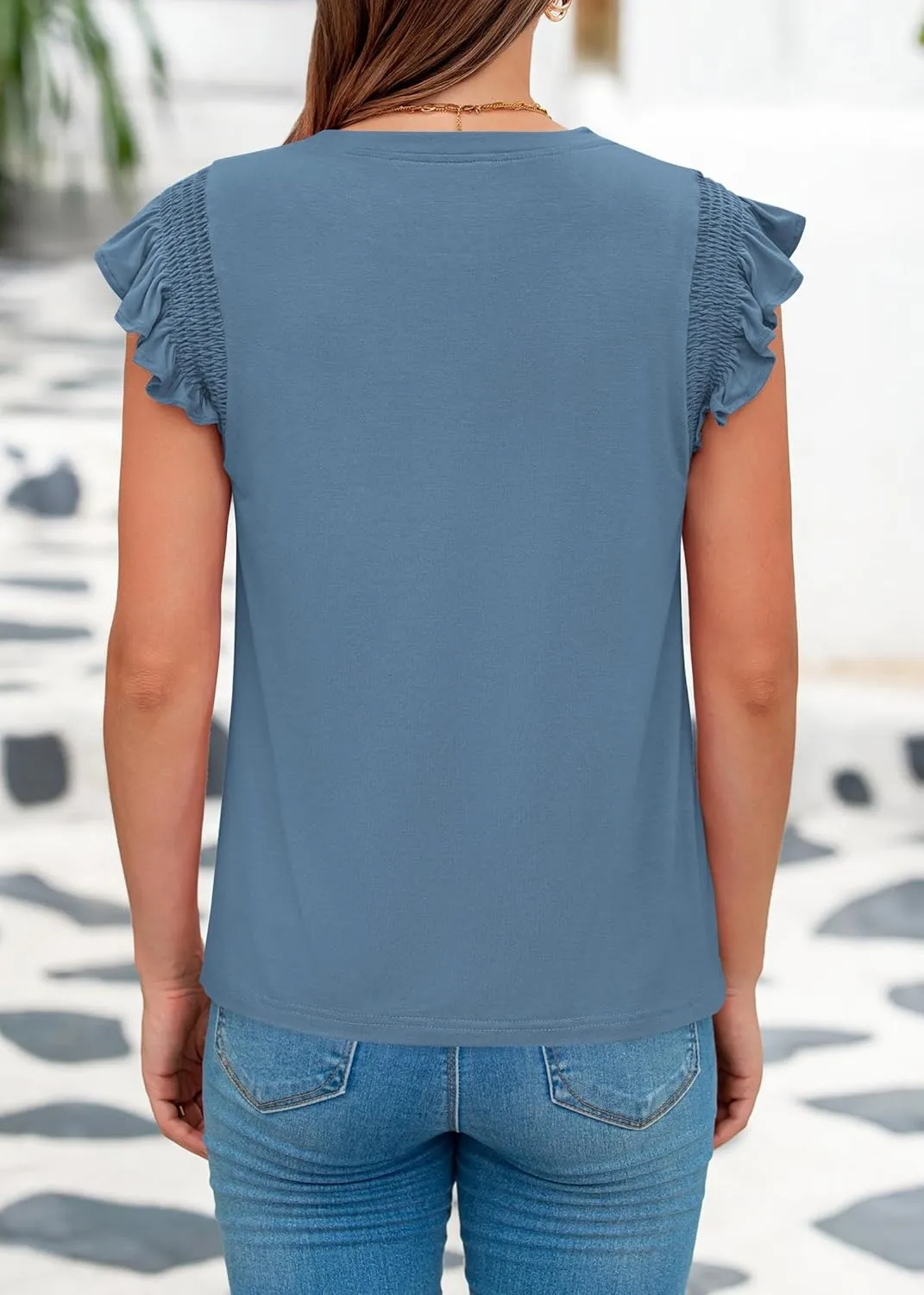 KIRUNDO Womens Tops 2025 Spring Fashion Ruffle Cap Sleeve Casual T Shirts Summer Crewneck Basic Tee Cute Blouses Clothing