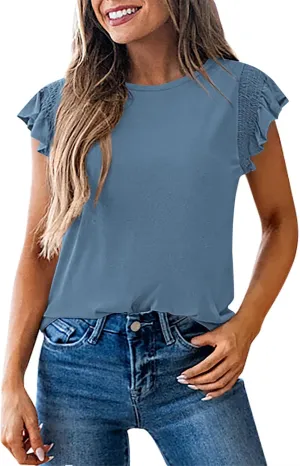 KIRUNDO Womens Tops 2025 Spring Fashion Ruffle Cap Sleeve Casual T Shirts Summer Crewneck Basic Tee Cute Blouses Clothing