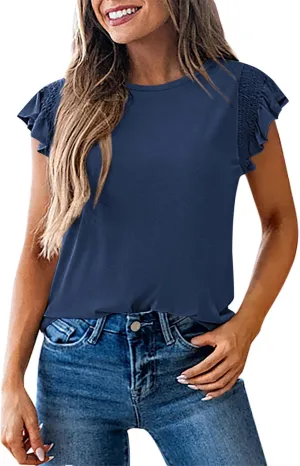 KIRUNDO Womens Tops 2025 Spring Fashion Ruffle Cap Sleeve Casual T Shirts Summer Crewneck Basic Tee Cute Blouses Clothing