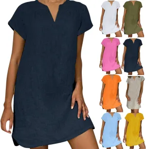 Linen Dress for Women Summer Dresses V Neck Cap Sleeve Sundress Beach Vacation Soft Plus Size Casual Mini Dress 2024