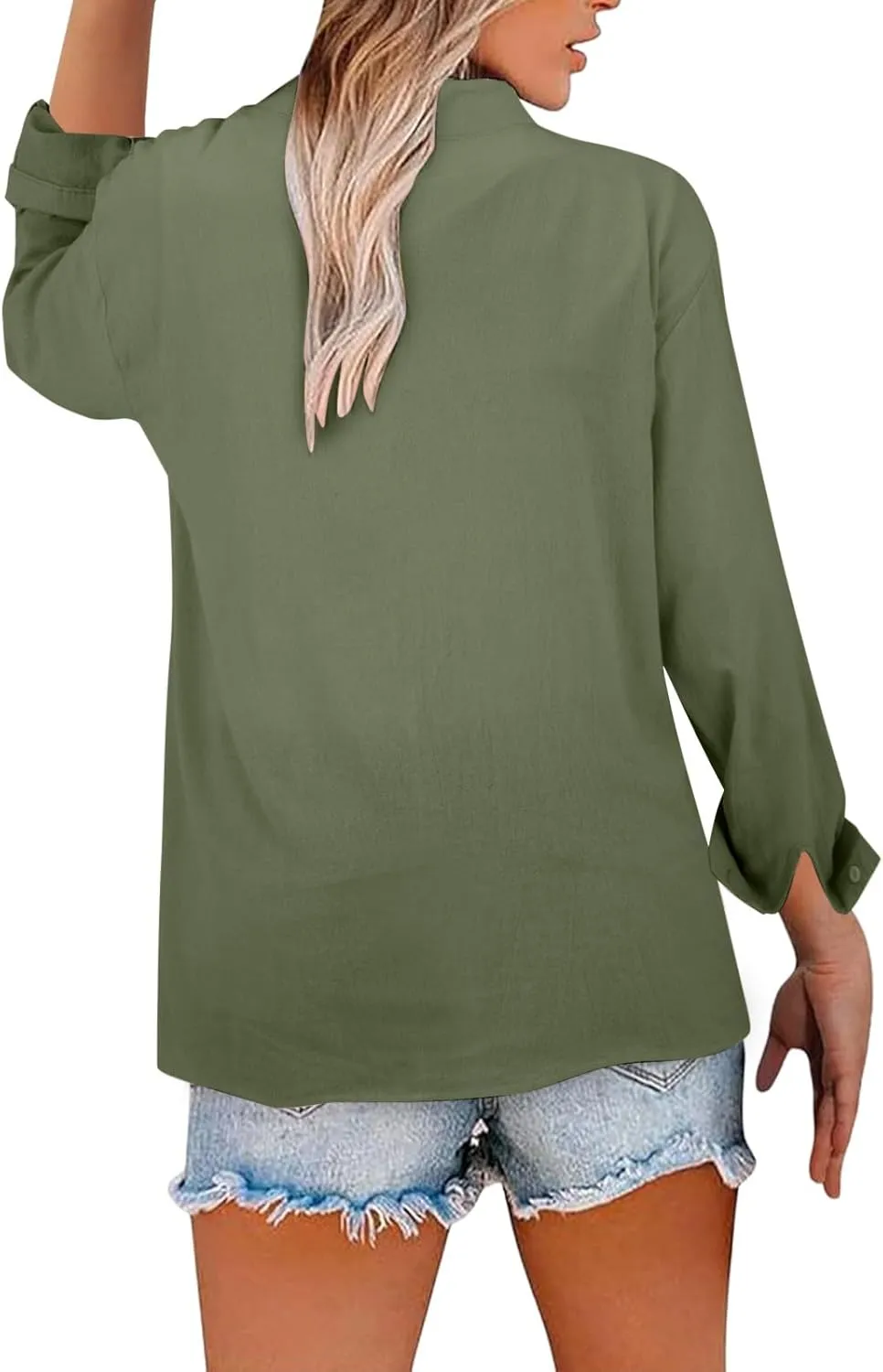 Linen Shirts for Women Breathable Tops Women's Loose Cotton Linen Blouses Womens 3/4 Length Sleeve Ladies Hemp Clothes
