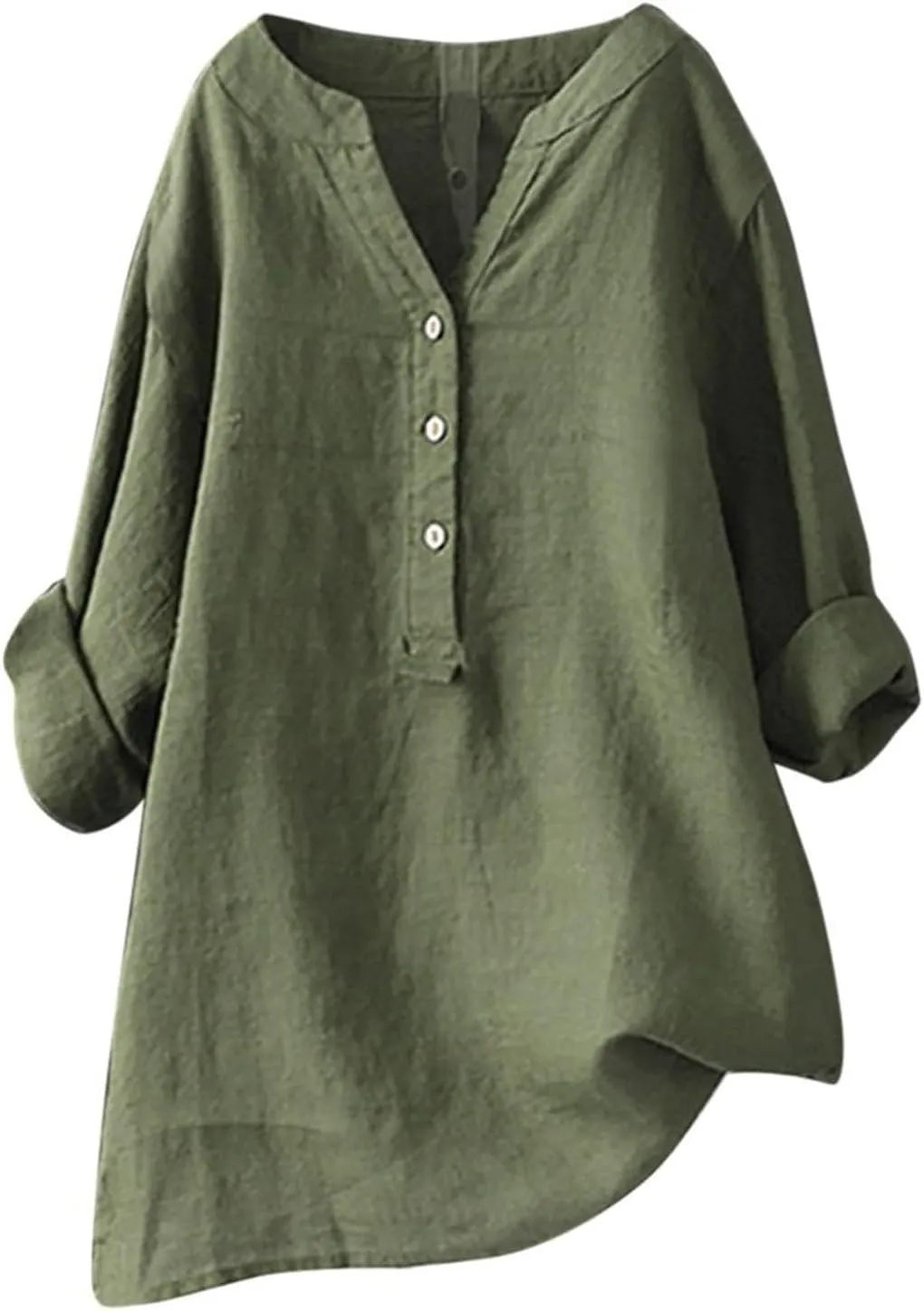Linen Shirts for Women Breathable Tops Women's Loose Cotton Linen Blouses Womens 3/4 Length Sleeve Ladies Hemp Clothes