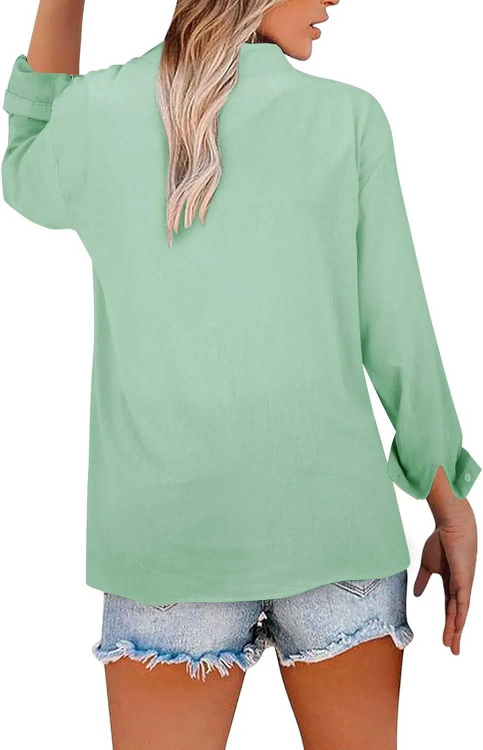 Linen Shirts for Women Breathable Tops Women's Loose Cotton Linen Blouses Womens 3/4 Length Sleeve Ladies Hemp Clothes