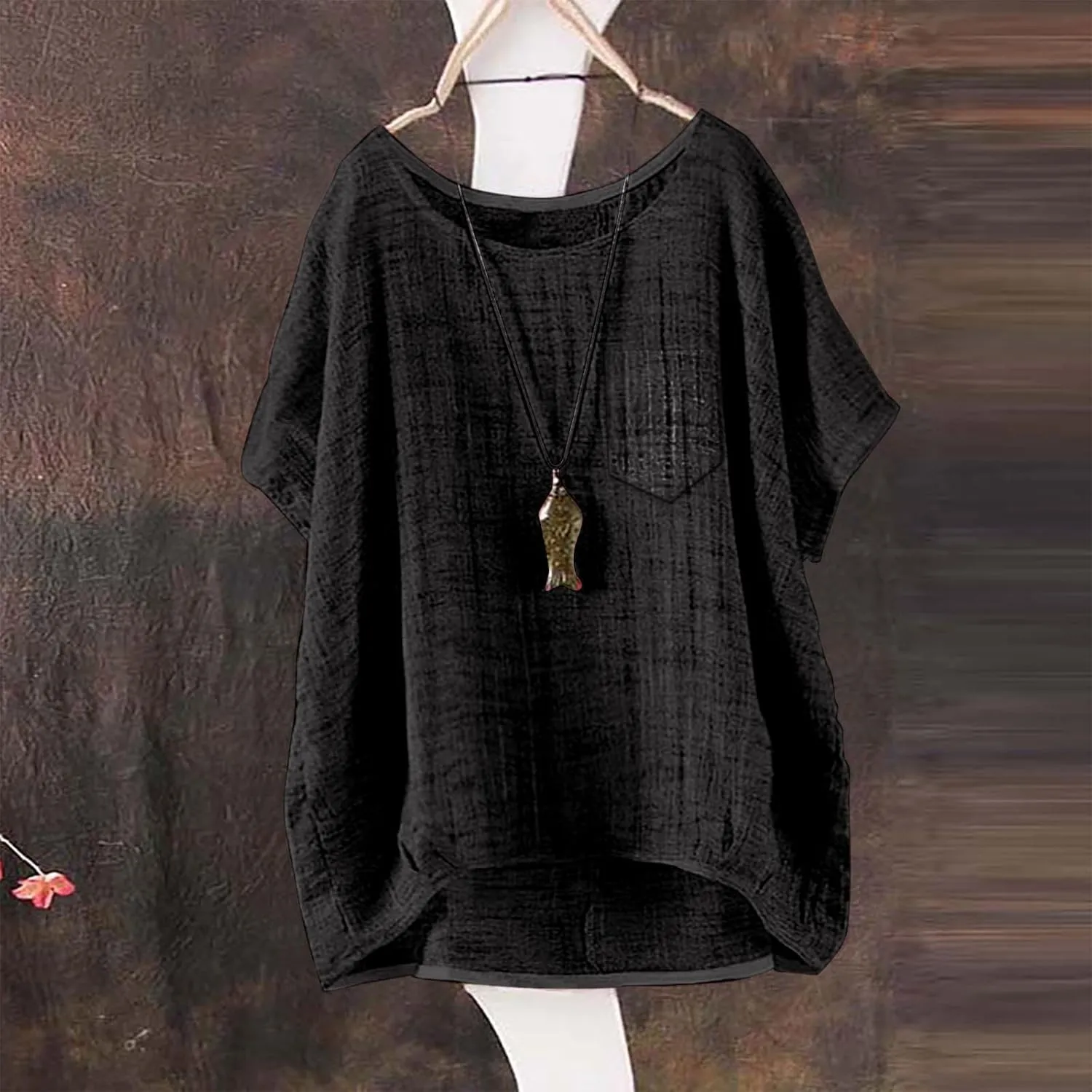 Linen Shirts for Women Summer 2025 Trendy Tunics Crewneck Short Sleeve Gauze Tops Casual Loose Fitted Comfy Blouses