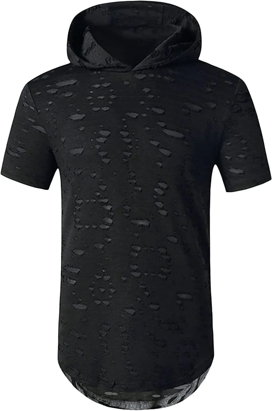 Men's Distressed Asymmetrical Tee Shirts Hip Hop Longline Pullover Hoodies Tops Gym Muscle Cut Off Short Sleeve