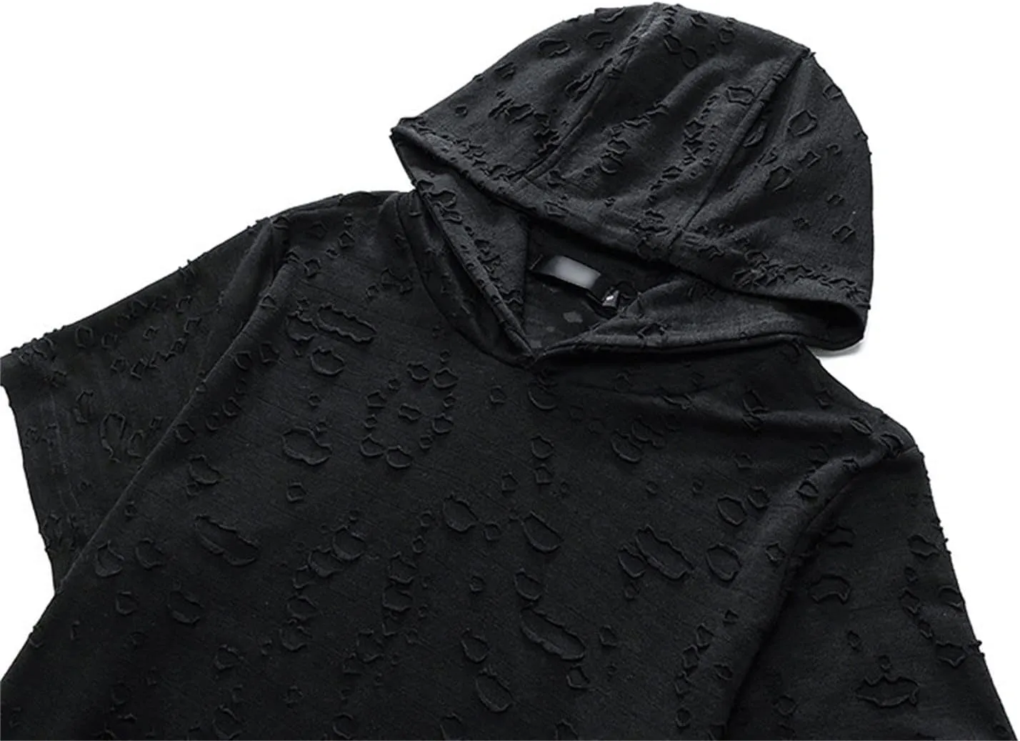 Men's Distressed Asymmetrical Tee Shirts Hip Hop Longline Pullover Hoodies Tops Gym Muscle Cut Off Short Sleeve