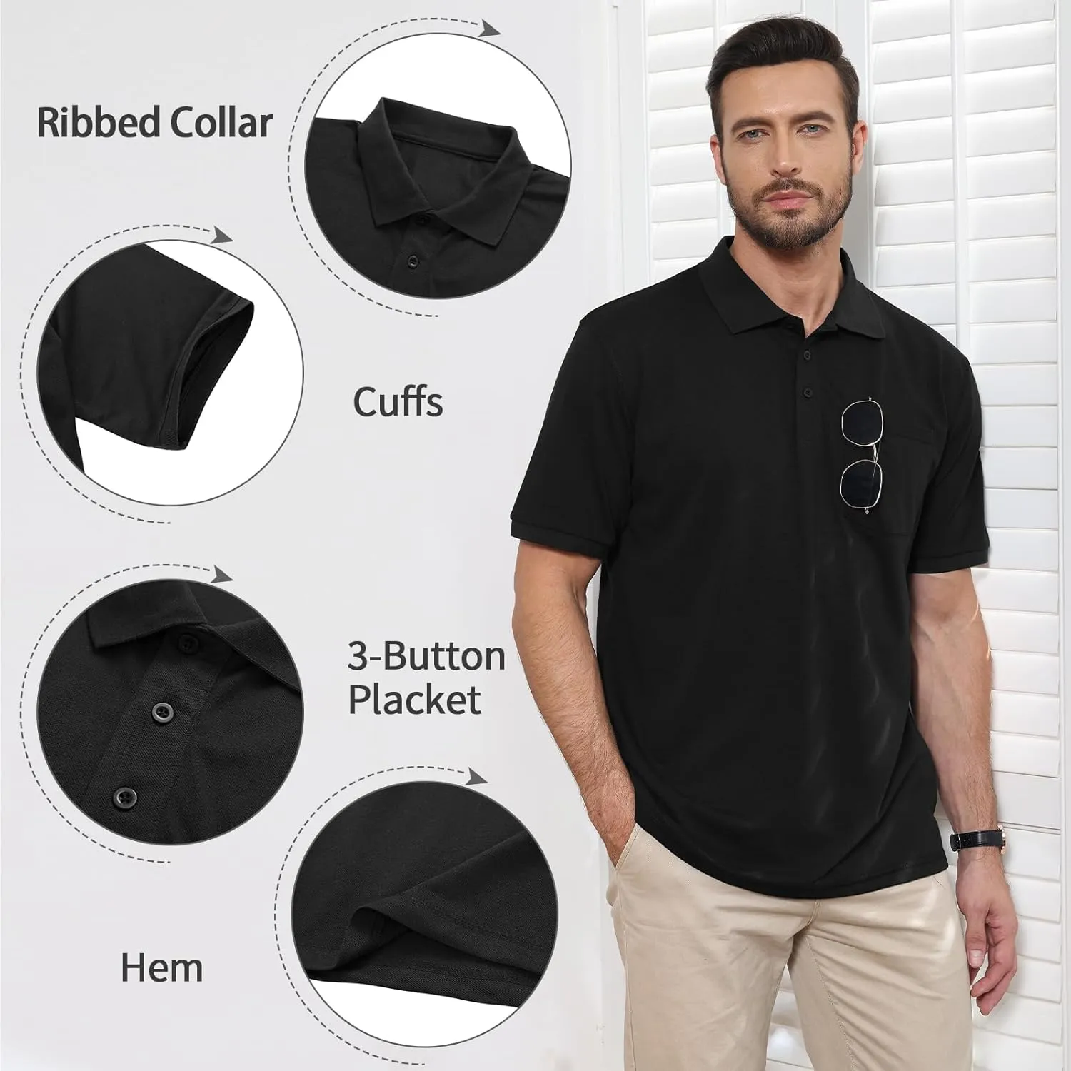 Men's Golf Polo Shirts M-6XL, Cotton Blend Moisture Wicking Performance Casual Collared Shirts
