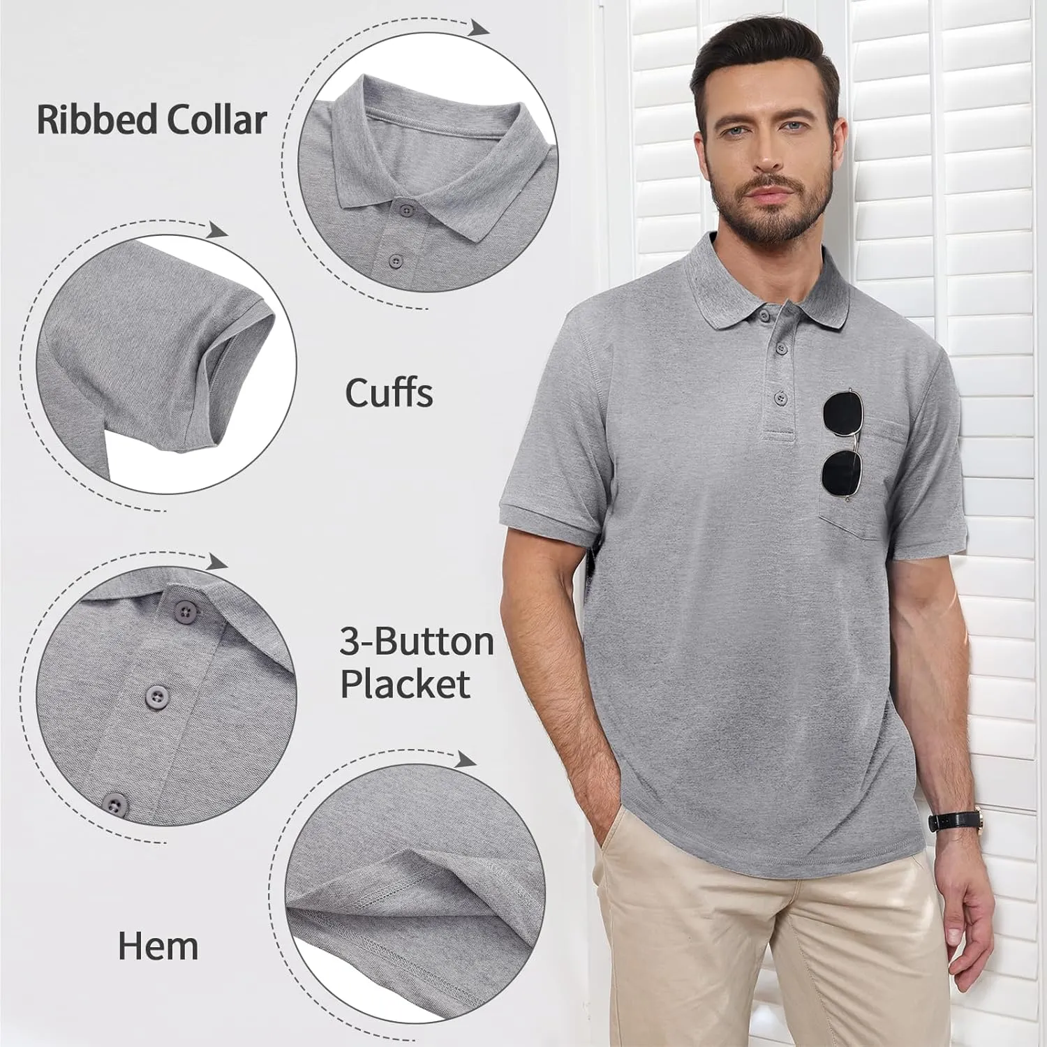 Men's Golf Polo Shirts M-6XL, Cotton Blend Moisture Wicking Performance Casual Collared Shirts