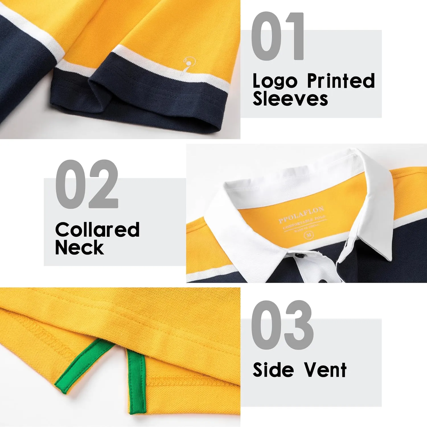 Men's Polo Shirts Long Sleeve Striped Dry Fit Casual Collared Pique Golf Polo Shirts for Mens