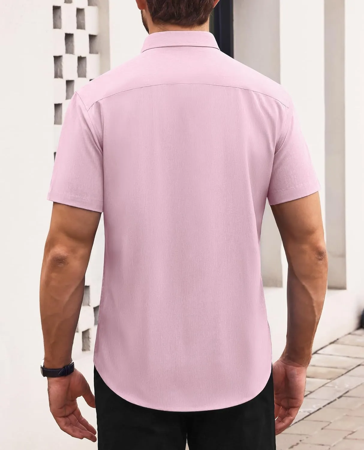 Mens Short Sleeve Button Down Shirts Casual Linen Shirts Button Up Wrinkle Free Beach Summer Vacation Wedding Tops