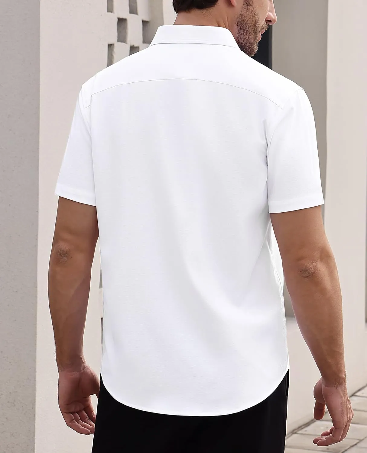Mens Short Sleeve Button Down Shirts Casual Linen Shirts Button Up Wrinkle Free Beach Summer Vacation Wedding Tops