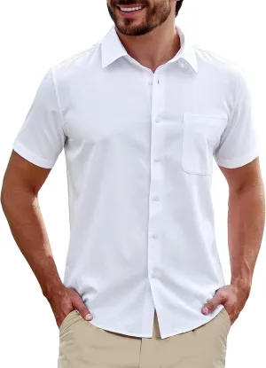 Mens Short Sleeve Button Down Shirts Casual Linen Shirts Button Up Wrinkle Free Beach Summer Vacation Wedding Tops