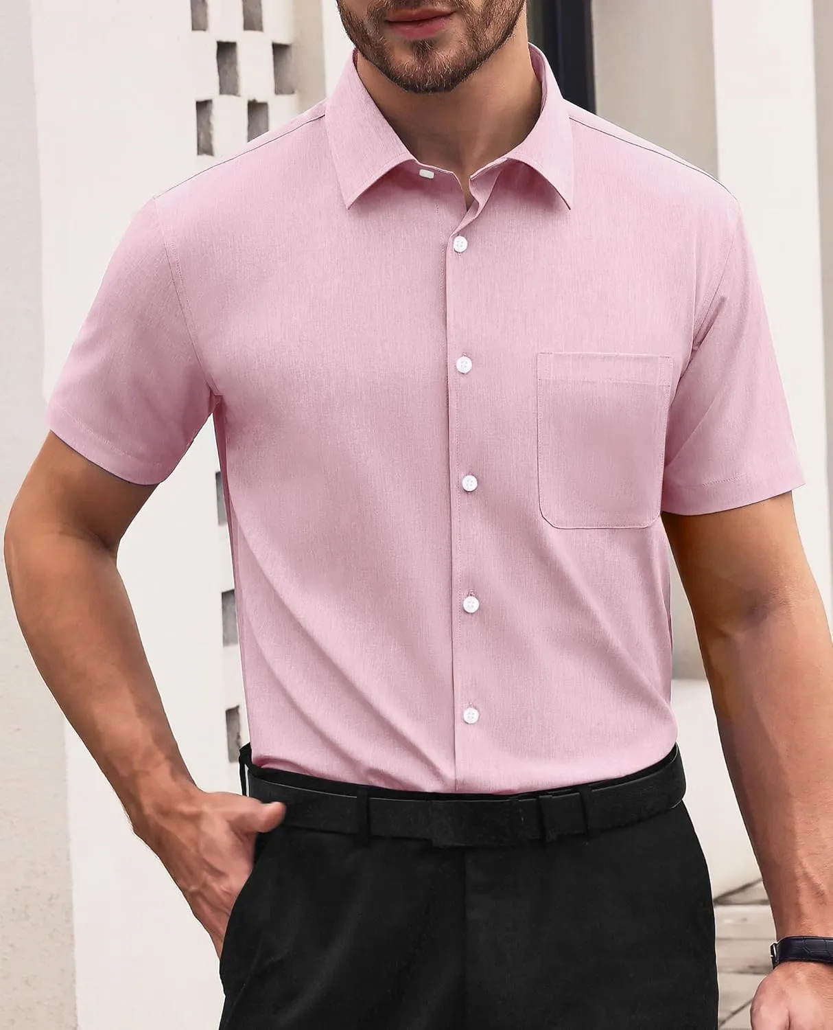 Mens Short Sleeve Button Down Shirts Casual Linen Shirts Button Up Wrinkle Free Beach Summer Vacation Wedding Tops